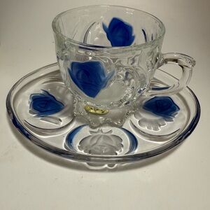 Vintage SOGA Royal Garden Blue Floral Tea Cups & Saucers Set of 5 | Hand Painted